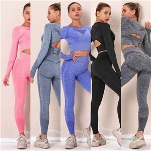 Conjunto de treino de ioga sem costura com cintura alta